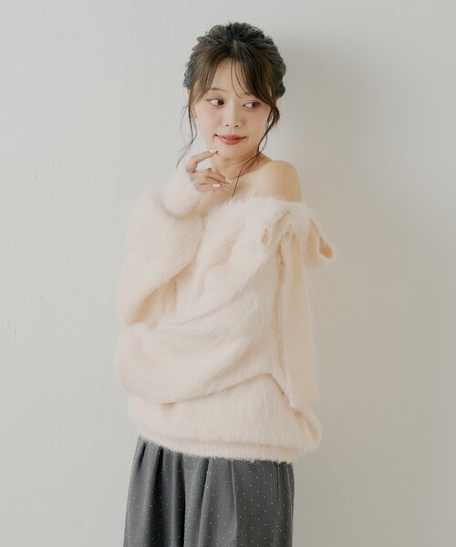 Chico（チコ）の「肩リボンショルダースリットオフショルシャギーニット（ニット/セーター・レディース・ブラウン/ピンク/チャコールグレー/アイボリー・FREE）」の15枚目の写真