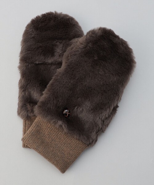 coen（コーエン）の「2wayファーライクミトン（手袋・レディース・ナチュラル/ダークブラウン/ベージュ・FREE）」の2枚目の写真