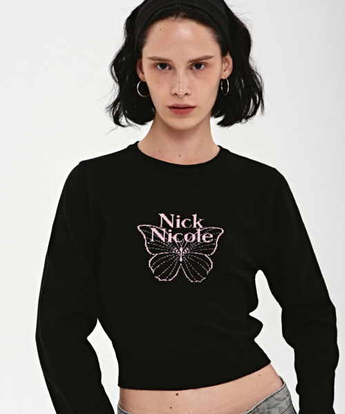 MINI BUTTERFLY SIGNATURE SLEEVE KNIT_BLACK PINK（ニット/セーター