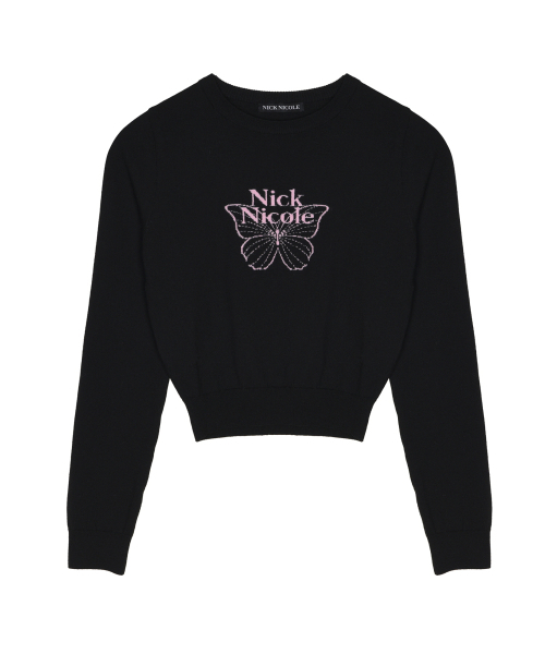 NICK&NICOLE(ニックアンドニコール)の「MINI BUTTERFLY SIGNATURE SLEEVE KNIT_BLACK PINK(ニット/セーター・レディース・その他・FREE)」の4枚目の写真
