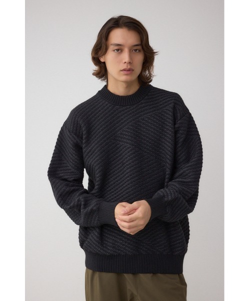AZUL by moussy(アズールバイマウジー)の「ジグトーンジャガードニット(ニット/セーター・メンズ・グレー/ブラック/グリーン/レッド・SMALL/MEDIUM/LARGE)」の6枚目の写真