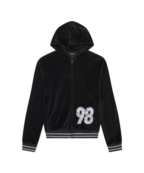 98 Patch Velour Zip-Up Hoodie (Black)
