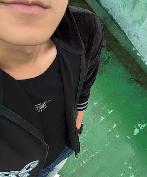 98 Patch Velour Zip-Up Hoodie (Black)（パーカー）｜AAKAM（アーカム