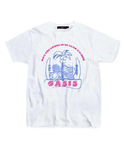 ESCAPEFROM（エスケープフロム）の「ピンクブルー ESCF オアシスTシャツ ホワイト（Tシャツ/カットソー・レディース・その他・SMALL/MEDIUM/LARGE）」の2枚目の写真