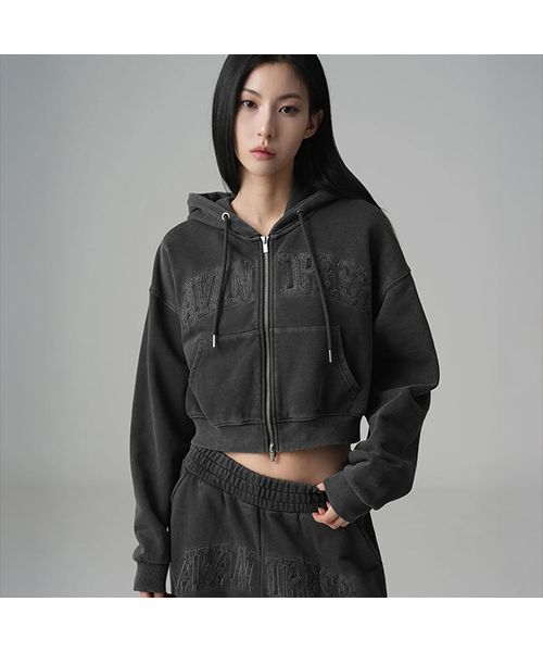 AVANDRESS（アバンドレス ）の「Felt 3D Pigment Zip - Up - 3COL（パーカー・レディース・ブラック/チャコール/PINK・MEDIUM/SMALL）」の2枚目の写真