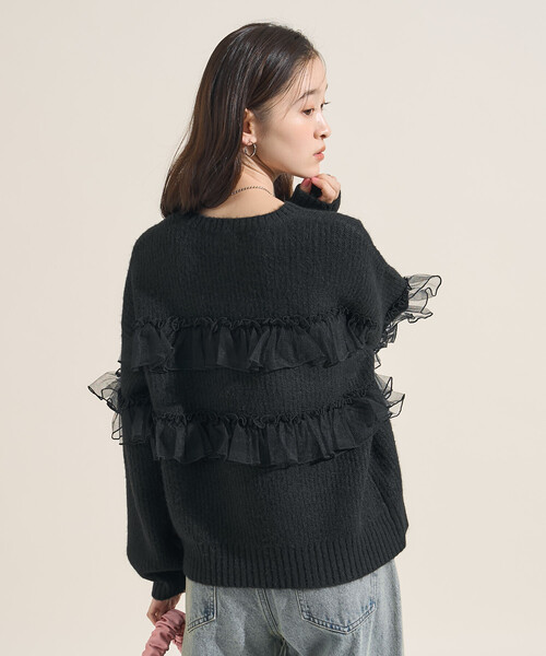 FREAK'S STORE(フリークスストア)の「チュール フリル ドッキング ニットプルオーバー(ニット/セーター・レディース・ベージュ/ブラック/グレー・フリ-)」の11枚目の写真
