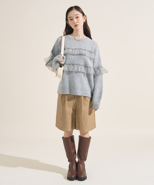FREAK'S STORE(フリークスストア)の「チュール フリル ドッキング ニットプルオーバー(ニット/セーター・レディース・ベージュ/ブラック/グレー・フリ-)」の13枚目の写真