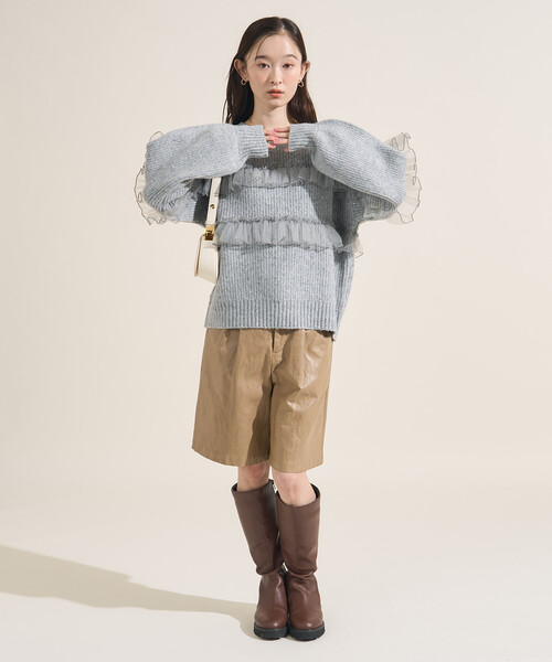 FREAK'S STORE(フリークスストア)の「チュール フリル ドッキング ニットプルオーバー(ニット/セーター・レディース・ベージュ/ブラック/グレー・フリ-)」の14枚目の写真