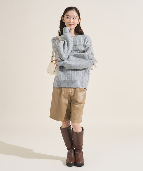 FREAK'S STORE(フリークスストア)の「チュール フリル ドッキング ニットプルオーバー(ニット/セーター・レディース・ベージュ/ブラック/グレー・フリ-)」の15枚目の写真