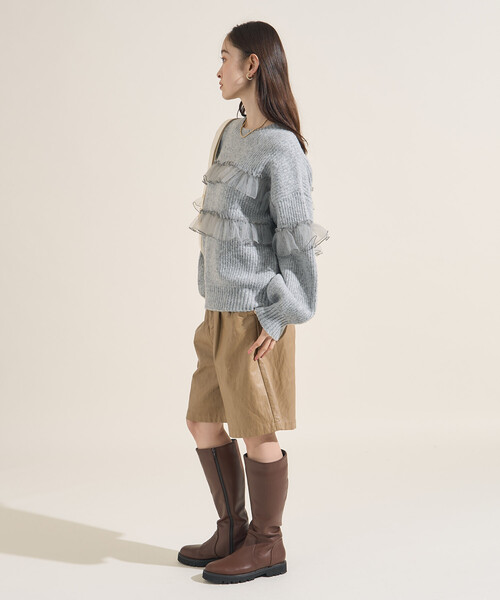 FREAK'S STORE(フリークスストア)の「チュール フリル ドッキング ニットプルオーバー(ニット/セーター・レディース・ベージュ/ブラック/グレー・フリ-)」の16枚目の写真