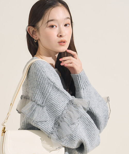 FREAK'S STORE(フリークスストア)の「チュール フリル ドッキング ニットプルオーバー(ニット/セーター・レディース・ベージュ/ブラック/グレー・フリ-)」の18枚目の写真