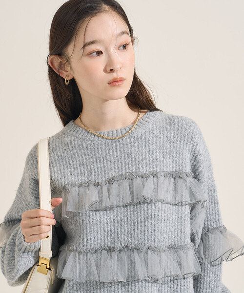 FREAK'S STORE(フリークスストア)の「チュール フリル ドッキング ニットプルオーバー(ニット/セーター・レディース・ベージュ/ブラック/グレー・フリ-)」の19枚目の写真