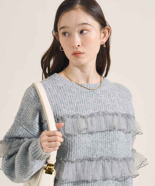 FREAK'S STORE(フリークスストア)の「チュール フリル ドッキング ニットプルオーバー(ニット/セーター・レディース・ベージュ/ブラック/グレー・フリ-)」の20枚目の写真