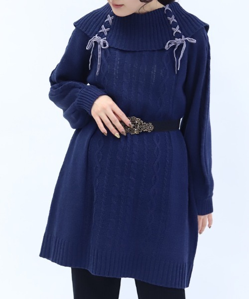 axes femme(アクシーズファム)の「レースアップニットチュニック(チュニック・レディース・グレー/ホワイト/ピンク/ネイビー・FREE)」の3枚目の写真