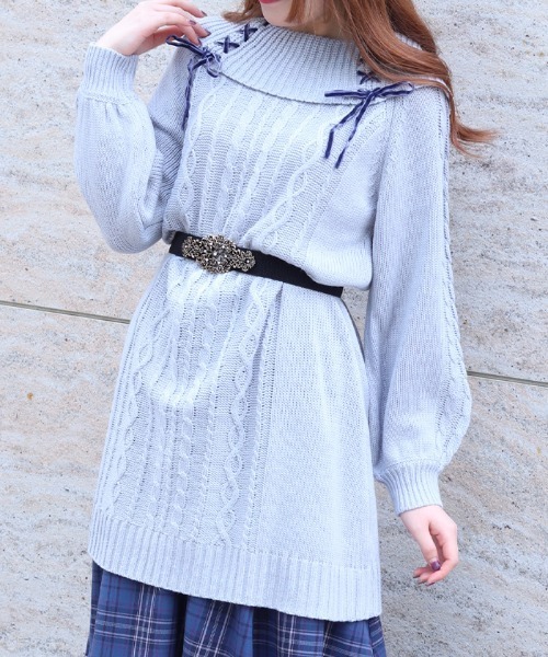 axes femme(アクシーズファム)の「レースアップニットチュニック(チュニック・レディース・グレー/ホワイト/ピンク/ネイビー・FREE)」の2枚目の写真