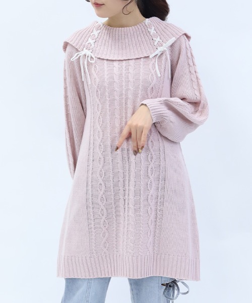 axes femme(アクシーズファム)の「レースアップニットチュニック(チュニック・レディース・グレー/ホワイト/ピンク/ネイビー・FREE)」の4枚目の写真