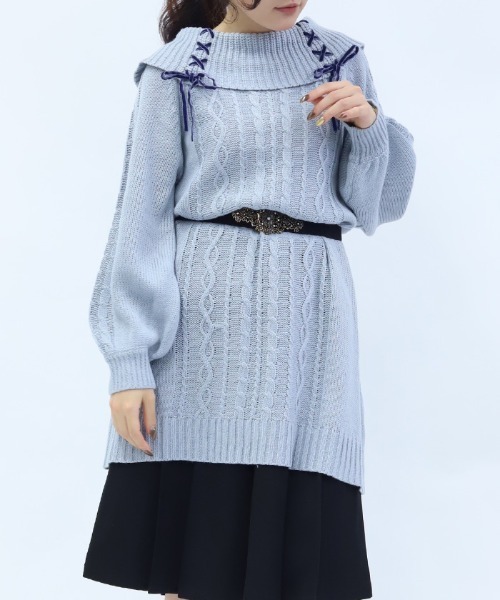 axes femme(アクシーズファム)の「レースアップニットチュニック(チュニック・レディース・グレー/ホワイト/ピンク/ネイビー・FREE)」の9枚目の写真
