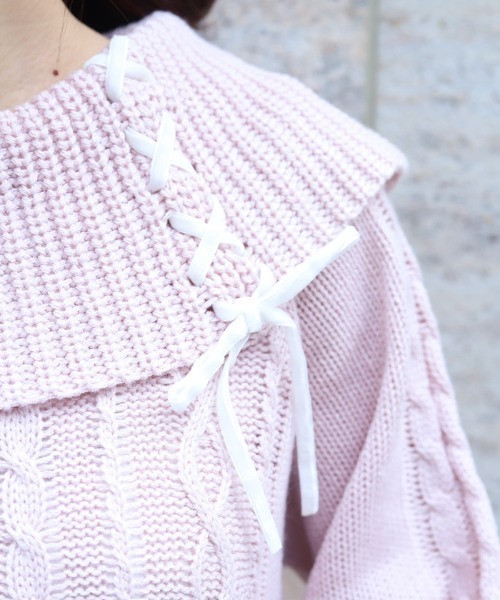 axes femme(アクシーズファム)の「レースアップニットチュニック(チュニック・レディース・グレー/ホワイト/ピンク/ネイビー・FREE)」の11枚目の写真