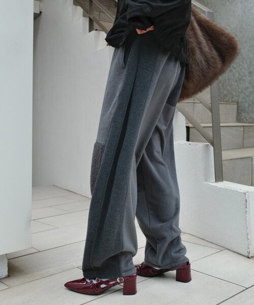 etsinta（エシンタ）の「【etsinta/エシンタ】リメイクフリースカーブパンツ（その他パンツ・レディース・ブラウン/チャコールグレー/アイボリー・ONE SIZE）」の5枚目の写真