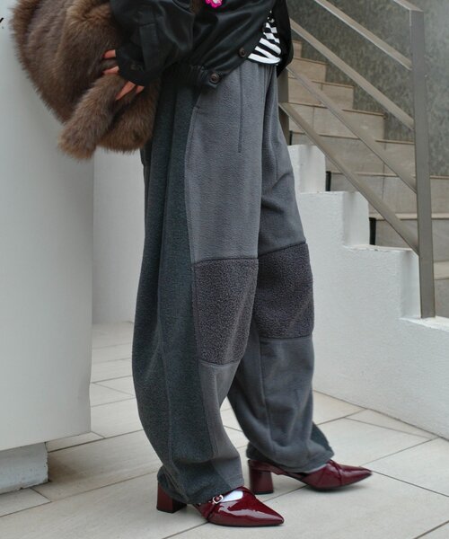 etsinta（エシンタ）の「【etsinta/エシンタ】リメイクフリースカーブパンツ（その他パンツ・レディース・ブラウン/チャコールグレー/アイボリー・ONE SIZE）」の6枚目の写真