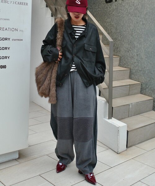 etsinta（エシンタ）の「【etsinta/エシンタ】リメイクフリースカーブパンツ（その他パンツ・レディース・ブラウン/チャコールグレー/アイボリー・ONE SIZE）」の8枚目の写真