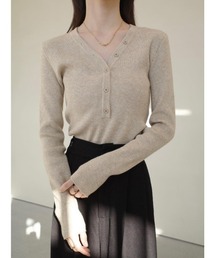 amel | ボタンブイネックカーディガン / ベージュ(ニット/セーター)