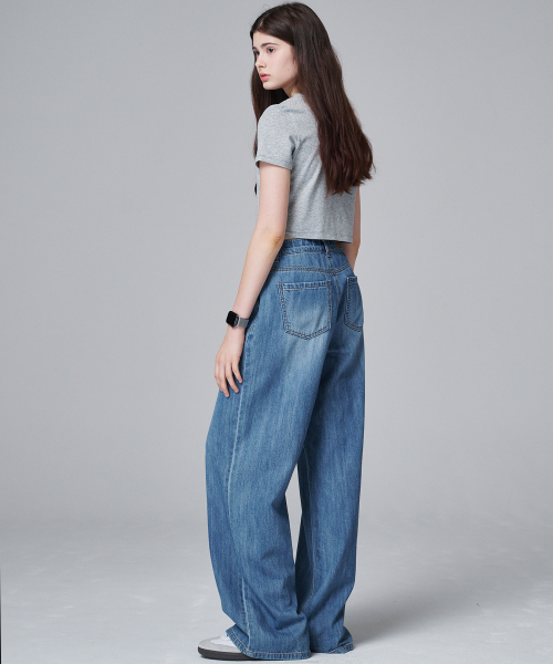 MALOUPE（マロップ）の「9141 ソフト軽量ワイドデニムパンツ (ミディアムインディゴ)（デニムパンツ・レディース・インディゴブルー・26/28/30）」の5枚目の写真