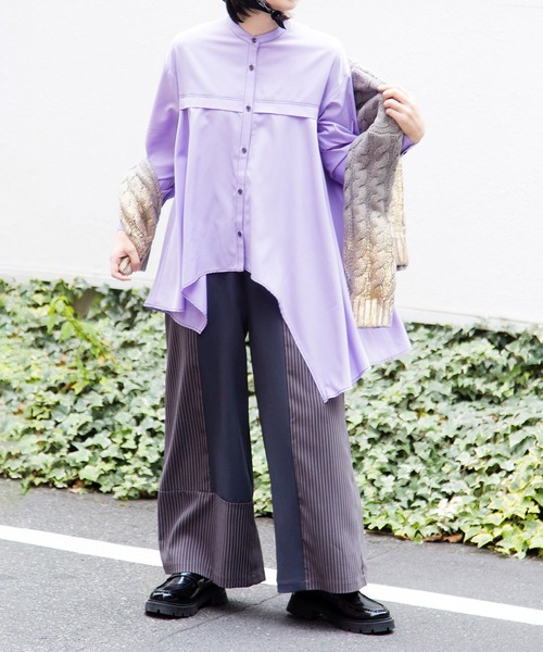 OSMOSIS（オズモーシス）の「アシンメトリーフレアーブラウス（シャツ/ブラウス・レディース・ライトパープル/ブラック/アイボリー・ONE SIZE）」の5枚目の写真