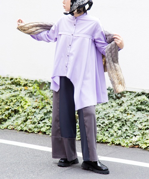 OSMOSIS（オズモーシス）の「アシンメトリーフレアーブラウス（シャツ/ブラウス・レディース・ライトパープル/ブラック/アイボリー・ONE SIZE）」の7枚目の写真