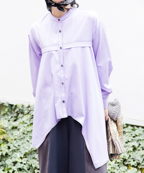 OSMOSIS（オズモーシス）の「アシンメトリーフレアーブラウス（シャツ/ブラウス・レディース・ライトパープル/ブラック/アイボリー・ONE SIZE）」の8枚目の写真