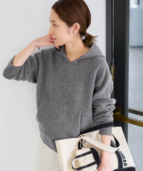 FRAMeWORK（フレームワーク）の「≪追加≫圧縮ウールフードプルオーバー（ニット/セーター・レディース・チャコールグレー/ライトグリーン/ベージュ/ネイビー・FREE）」の10枚目の写真