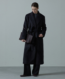 COVE Wool Hairy Tailored Double Belted Coat_BLACK