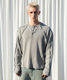 ANDEND（エンデンド）の「切り替えヘンリーネックシャツ_グレー（Tシャツ/カットソー）」