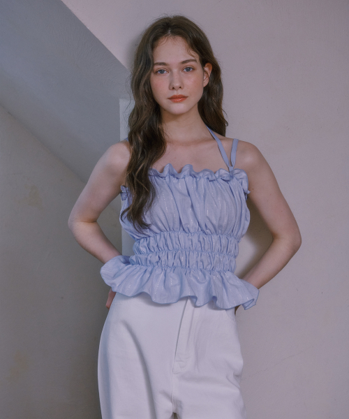 LULUCHOU(ルルシュ)の「Shirring Glitter Bustier - SKY BLUE(Tシャツ/カットソー・レディース・スカイブルー・FREE)」の3枚目の写真