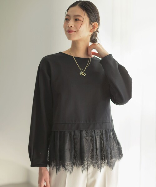 組曲(クミキョク)の「フレンチテリーレースコンビ カットソー(Tシャツ/カットソー・レディース・ブラック系/グレー系・5/6/7)」の3枚目の写真