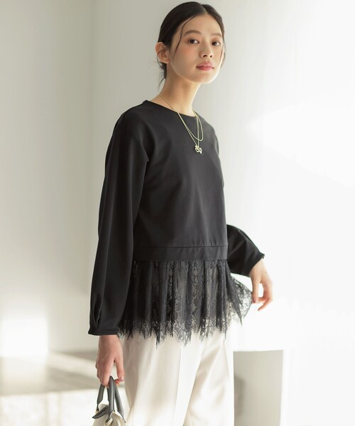 組曲(クミキョク)の「フレンチテリーレースコンビ カットソー(Tシャツ/カットソー・レディース・ブラック系/グレー系・5/6/7)」の4枚目の写真