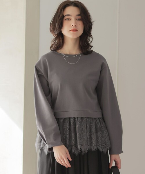 組曲(クミキョク)の「フレンチテリーレースコンビ カットソー(Tシャツ/カットソー・レディース・ブラック系/グレー系・5/6/7)」の9枚目の写真