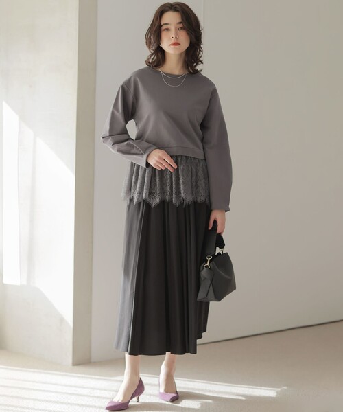 組曲(クミキョク)の「フレンチテリーレースコンビ カットソー(Tシャツ/カットソー・レディース・ブラック系/グレー系・5/6/7)」の10枚目の写真