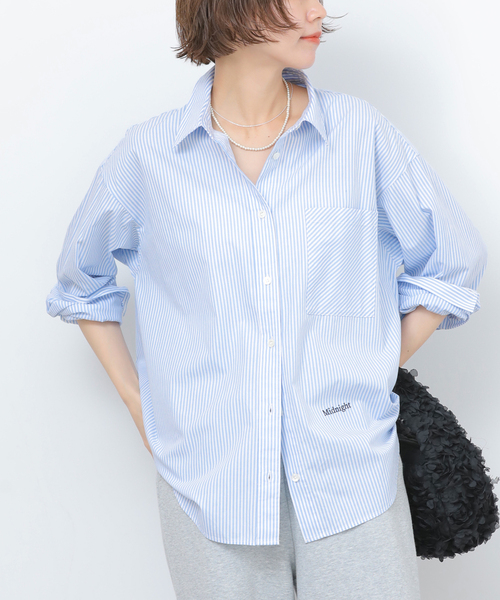 JOURNAL STANDARD relume(ジャーナルスタンダード レリューム)の「ONE DAYロゴストライプシャツ(シャツ/ブラウス・レディース・ピンク/グリーン/サックスブルー/ベージュ・FREE)」の3枚目の写真