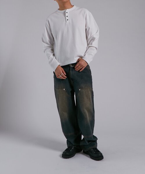 WHO'S WHO gallery（フーズフーギャラリー）の「【Sourcream】パール針抜きヘンリーL/S TEE（Tシャツ/カットソー・メンズ・ブラック/ホワイト・SMALL/MEDIUM）」の8枚目の写真