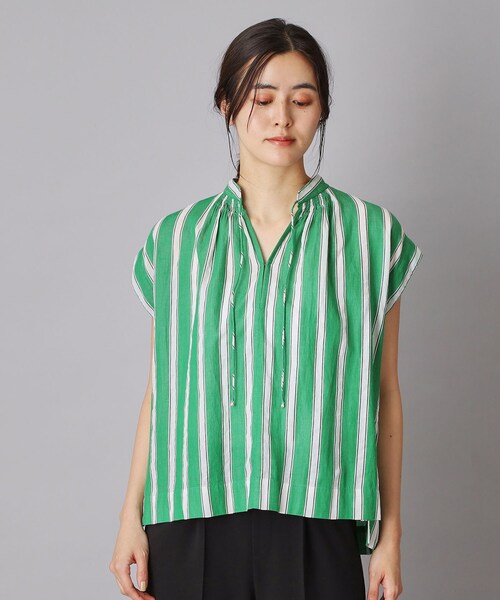 NE QUITTEZ PAS!（ヌキテパ）の「ne Quittez pas（ヌキテパ）コットンボイルストライプブラウス（シャツ/ブラウス・レディース・グリーン・00）」の2枚目の写真