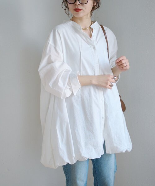 CIAOPANIC TYPY（チャオパニックティピー）の「【羽織としても◎】アソート柄裾バルーンチュニックブラウス（シャツ/ブラウス・レディース・サックスブルー/イエロー/ホワイト/ピンク/ブルー/オフホワイト・ONE SIZE）」の2枚目の写真