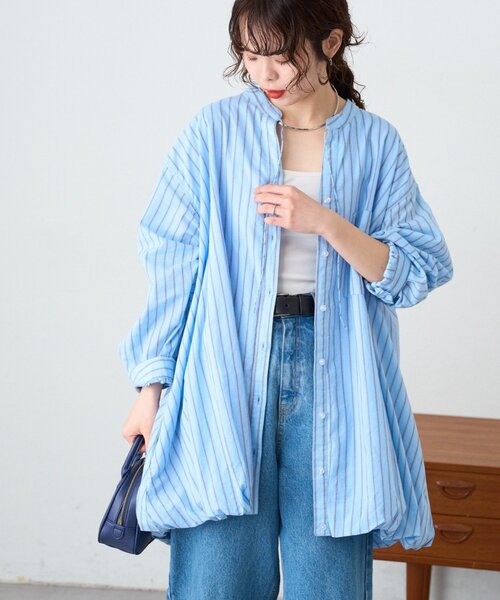 CIAOPANIC TYPY（チャオパニックティピー）の「【羽織としても◎】アソート柄裾バルーンチュニックブラウス（シャツ/ブラウス・レディース・サックスブルー/イエロー/ホワイト/ピンク/ブルー/オフホワイト・ONE SIZE）」の3枚目の写真