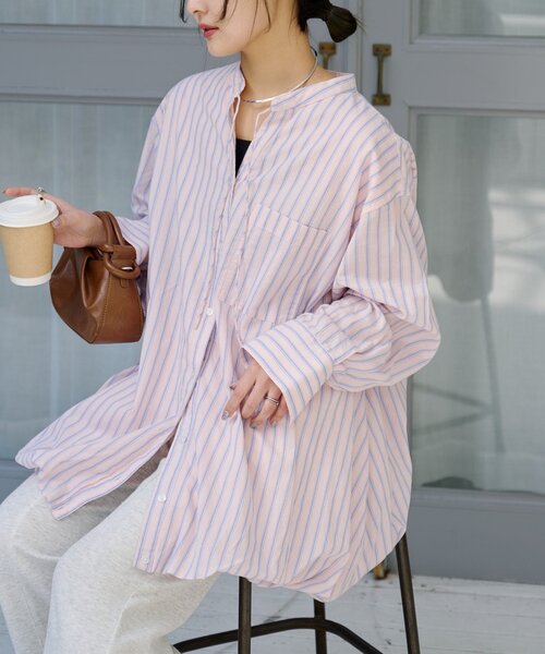 CIAOPANIC TYPY（チャオパニックティピー）の「【羽織としても◎】アソート柄裾バルーンチュニックブラウス（シャツ/ブラウス・レディース・サックスブルー/イエロー/ホワイト/ピンク/ブルー/オフホワイト・ONE SIZE）」の6枚目の写真