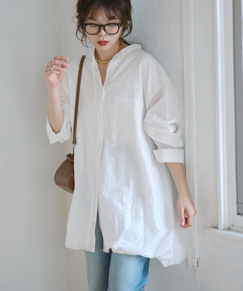 CIAOPANIC TYPY（チャオパニックティピー）の「【羽織としても◎】アソート柄裾バルーンチュニックブラウス（シャツ/ブラウス・レディース・サックスブルー/イエロー/ホワイト/ピンク/ブルー/オフホワイト・ONE SIZE）」の7枚目の写真