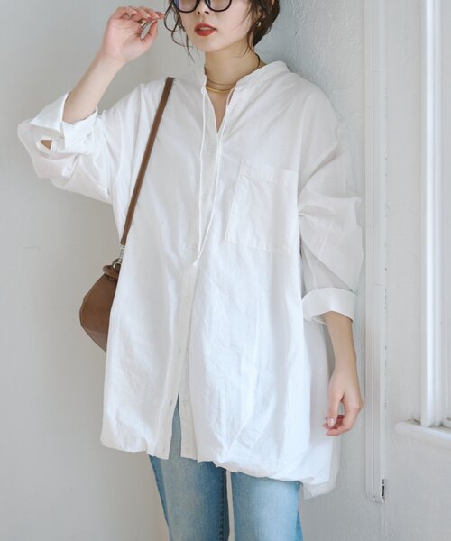 CIAOPANIC TYPY（チャオパニックティピー）の「【羽織としても◎】アソート柄裾バルーンチュニックブラウス（シャツ/ブラウス・レディース・サックスブルー/イエロー/ホワイト/ピンク/ブルー/オフホワイト・ONE SIZE）」の8枚目の写真