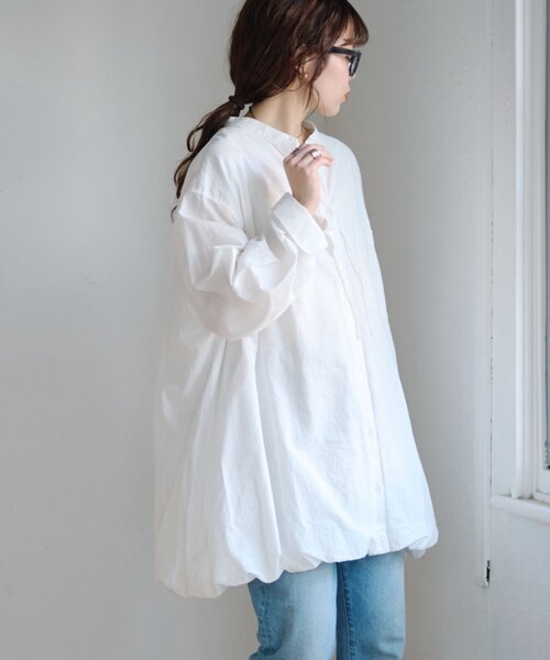 CIAOPANIC TYPY（チャオパニックティピー）の「【羽織としても◎】アソート柄裾バルーンチュニックブラウス（シャツ/ブラウス・レディース・サックスブルー/イエロー/ホワイト/ピンク/ブルー/オフホワイト・ONE SIZE）」の9枚目の写真