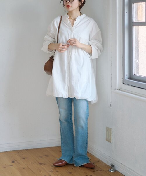 CIAOPANIC TYPY（チャオパニックティピー）の「【羽織としても◎】アソート柄裾バルーンチュニックブラウス（シャツ/ブラウス・レディース・サックスブルー/イエロー/ホワイト/ピンク/ブルー/オフホワイト・ONE SIZE）」の10枚目の写真