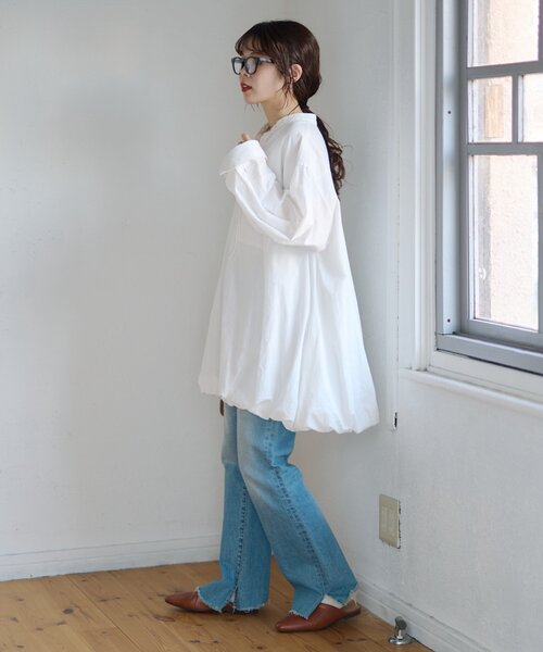 CIAOPANIC TYPY（チャオパニックティピー）の「【羽織としても◎】アソート柄裾バルーンチュニックブラウス（シャツ/ブラウス・レディース・サックスブルー/イエロー/ホワイト/ピンク/ブルー/オフホワイト・ONE SIZE）」の11枚目の写真