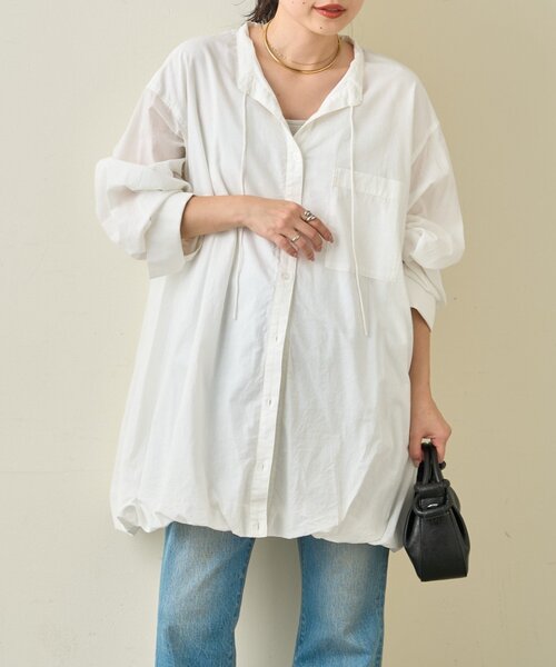 CIAOPANIC TYPY（チャオパニックティピー）の「【羽織としても◎】アソート柄裾バルーンチュニックブラウス（シャツ/ブラウス・レディース・サックスブルー/イエロー/ホワイト/ピンク/ブルー/オフホワイト・ONE SIZE）」の15枚目の写真